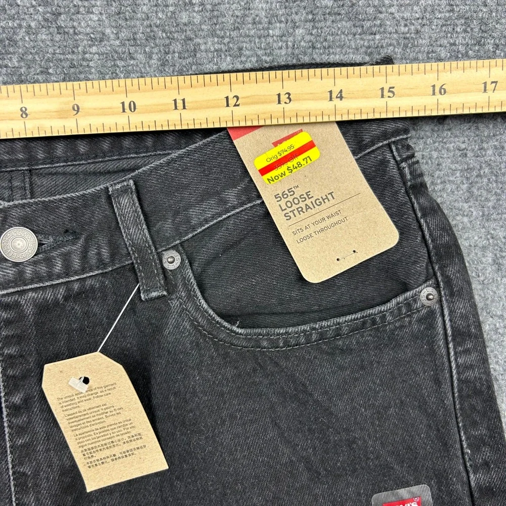 Levi's 565 Loose Straight Jeans Mens 30x32 Black Denim Pants Baggy Cotton